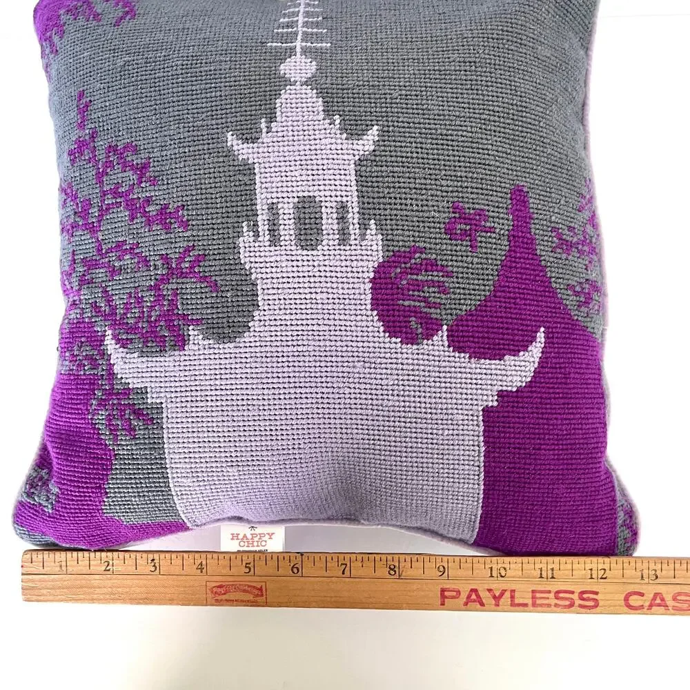 Johnathan Adler Happy Chic Purple Pagoda Needlepoint Accent Pillow Chinoiserie